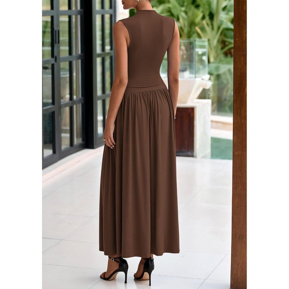 Women Skirt Sets Summer 2 Piece Ruffle Maxi Ruching Sleeveless Dressy Outfits - Picture 2 of 8